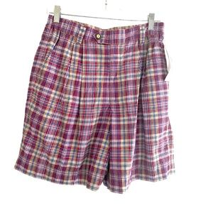 Vintage Lizwear Metallic Plaid High Rise Pleated Bermuda Shorts Size 12 NWT